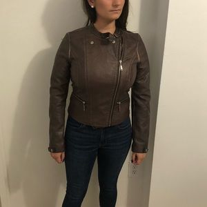 JouJou Faux Leather Moto Jacket Brown